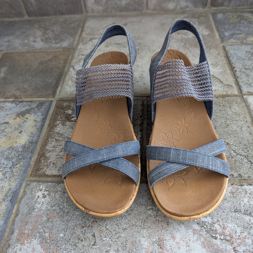 Womens Skechers Lux Foam Cork Wedge Sandals Blue Size 7